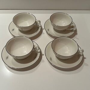 Syracuse China Polaris Made in America Cups & Saucers Set 4 MCM Atomic Starburst